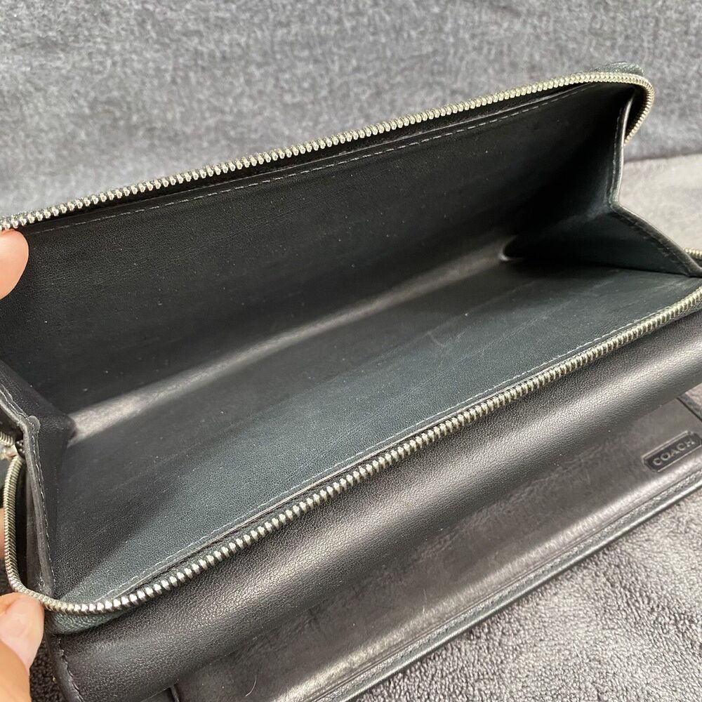 Vintage Coach Legacy Black Leather Trifold Checkbook Wallet Silver Zip Organizer - Picture 6 of 12